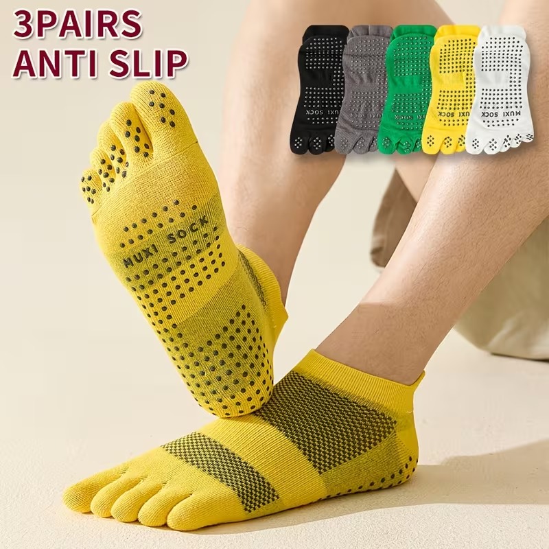 Sports Grip - ถุงเท้าผู้ชายแบบ 3 คู่ ป้องกันการลื่นไถล มีจุดกันลื่น ระบายอากาศได้ดี