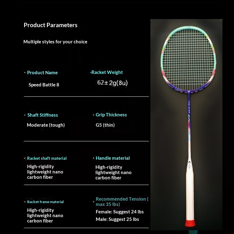 ไม้แบดมินตันน้ำหนักเบาพิเศษ 8U - Badminton Racket Carbon บทวิจารณ์และราคา