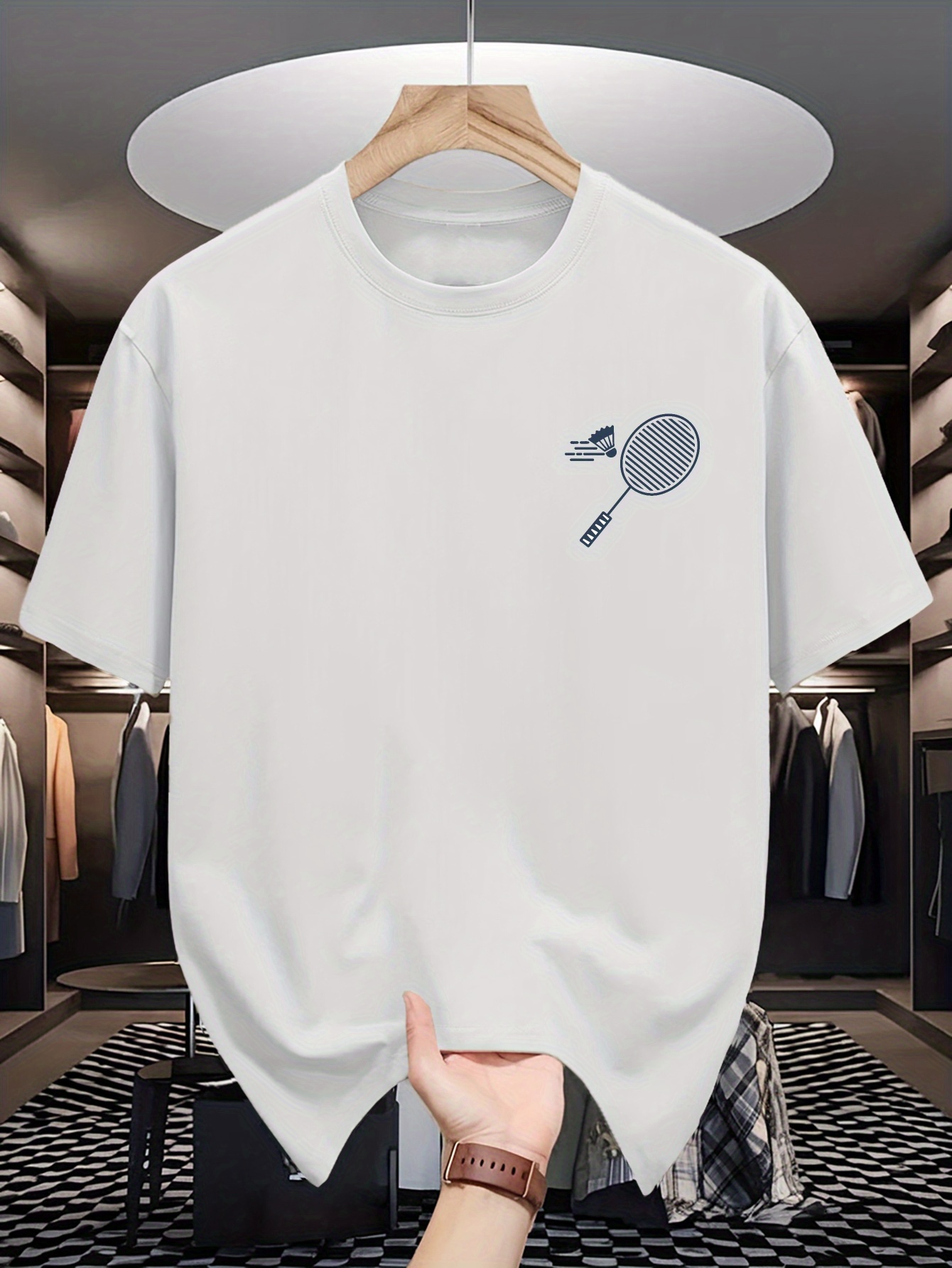 เสื้อยืดคอกลมผู้ชาย ลายกราฟิกไ - Badminton Shuttlecock บทวิจารณ์และราคา